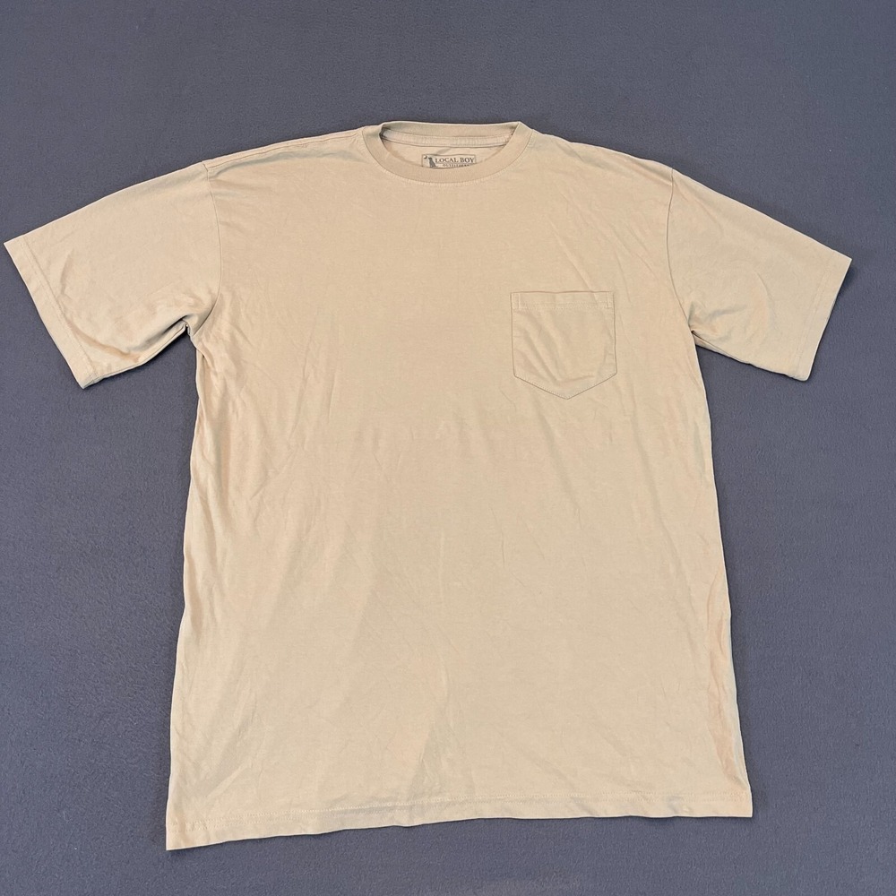 Local Boy Outfitters Men's XL Short Sleeve Beige T Shirt Chest Pocket Outdoor